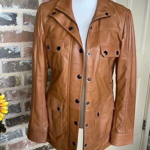 VINTAGE Leather Jacket with Snap & Zip Front